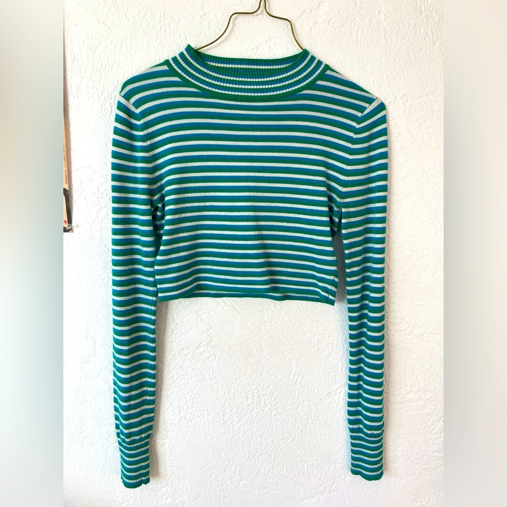 Cropped Striped Long Sleeve Mock-neck/ Turtleneck Urban Outfitters